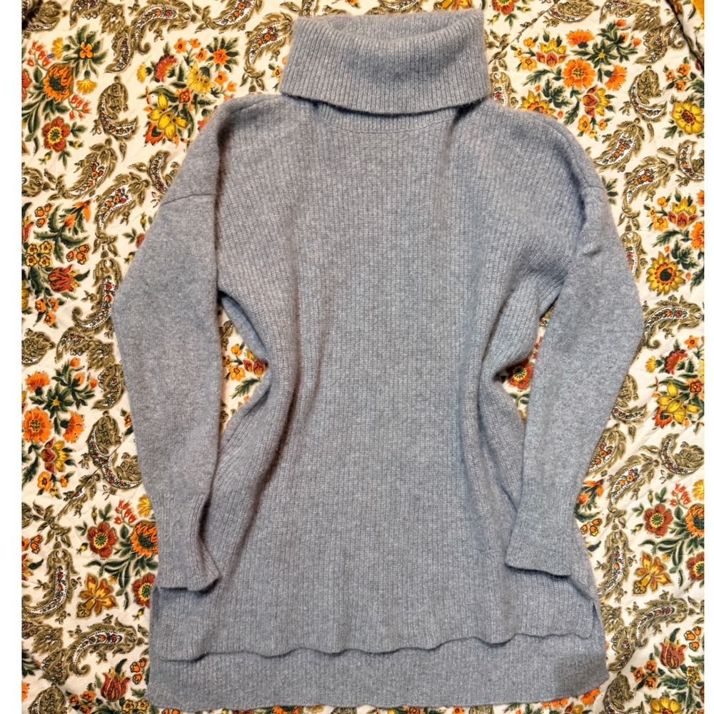 Halogen XL 100% Cashmere Turtleneck Tunic Sweater‎ Grey Ribbed SO SOFT!